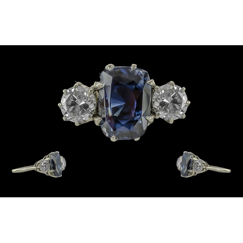 5 - Ladies Excellent Platinum 3 Stone Sapphire and Diamond Set Ring, Marked Platinum to Interior of Shan... 