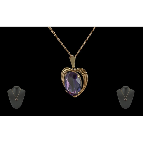 50 - Ladies Pleasing Quality 9ct Gold Heart Shaped Amethyst Set / Pendant, Attached to a 9ct Gold Chain. ... 