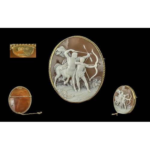 55 - George VI Large and Impressive 9ct Gold Mounted Shell Cameo. Depicts a Mythical Scene. Hallmark Ches... 