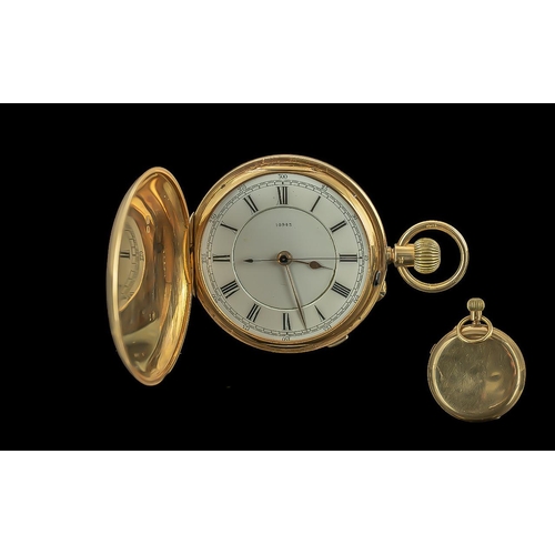 57 - 18ct Gold Keyless Chronograph Full Hunter Pocket Watch. Full Hallmark for 18ct Gold. Stop / Start, N... 