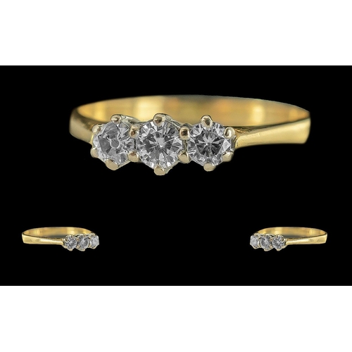 61 - Ladies 18ct Gold 3 Stone Diamond Set Ring, Full Hallmark to Interior of Shank. The 3 Well Matched Ro... 