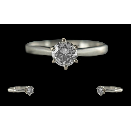 62A - Ladies 18ct White Gold Single Stone Diamond Set Ring. Full Hallmark to Shank. The Round Brilliant Cu... 