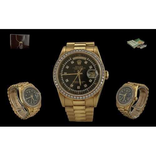 7 - Rolex - Oyster Perpetual Chronometer Gents 18ct Gold and Diamond Set Wrist Watch. Model No 18238. Fe... 