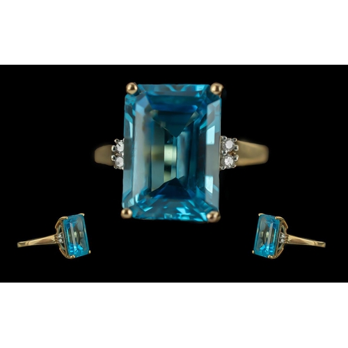 80A - Ladies - Pleasing 9ct Gold Blue Topaz Set and Diamond Set Ring, Marked 9ct to Interior of Shank. Exc... 