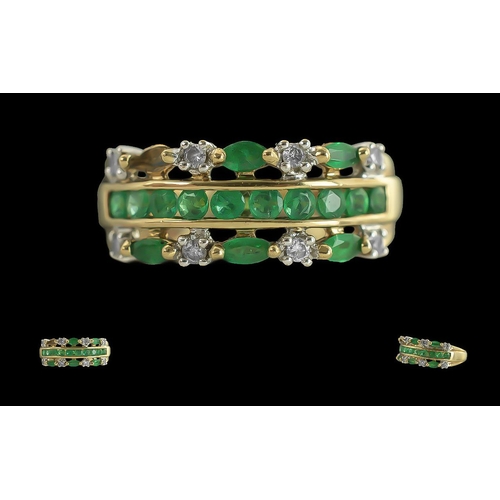 82 - Ladies Attractive 9ct Gold Emerald and Diamond Set Dress Ring. Full Hallmark to Interior of Shank. T... 