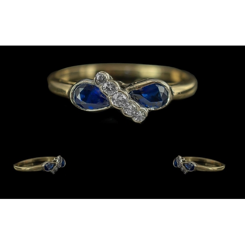 9 - Ladies 18ct Gold Quality Diamond and Sapphire Set Ring, Full Hallmark to Interior of Shank, The Two ... 