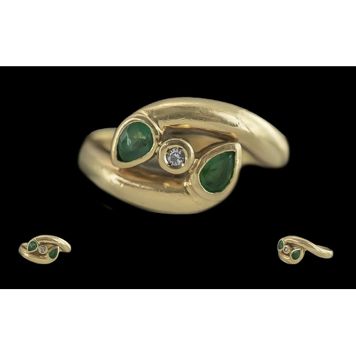 93 - 18ct Gold - Pleasing Emerald and Diamond Set Snake Ring, Marked 18ct to Interior of Shank. The Facet... 