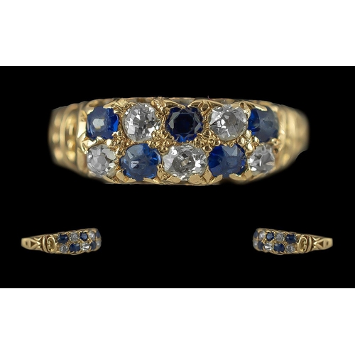 9A - Late Victorian Period 18ct Gold Sapphire and Diamond Set Ring, Excellent Setting. Hallmark Birmingha... 