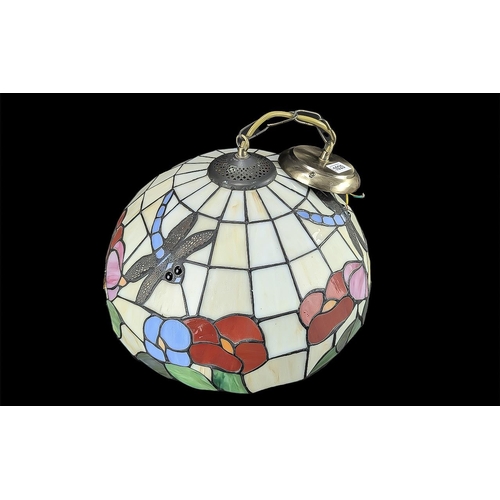 1020 - Tiffany Style Ceiling Light, with dragonfly and floral decoration. Diameter 16'', one edge slight da... 