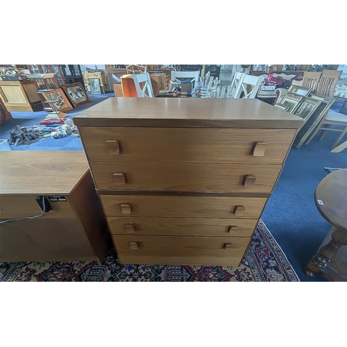 1025 - Stag Chest of Drawers on a Plinth Base, five drawers, height 37'' x 32'' wide and 17'' deep.