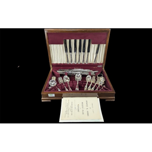 1037 - Garrard & Co. of London Canteen of Cutlery, in walnut case, with carvers, full set includes a Garrar... 