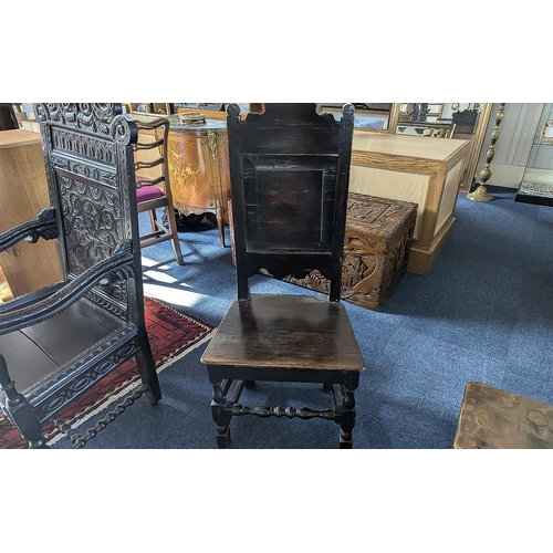 1042 - Antique Oak Stand Chair, 18/19th Century, raised on turned supports with stretchers.  Measures 45'' ... 