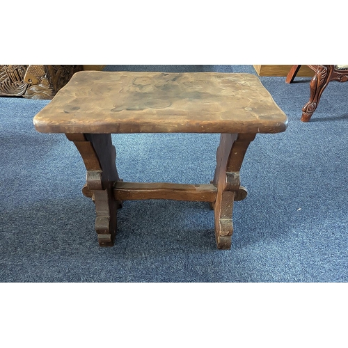 1043 - Tom 'Gnomeman' Whittaker Oak Stool, pegged construction, carved gnome to leg, Adzed top. Measures 16... 