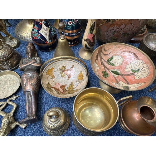 1245 - Quantity of Brass & Copper Items, including log basket, vases, candlesticks, kettle, jugs, magazine ... 