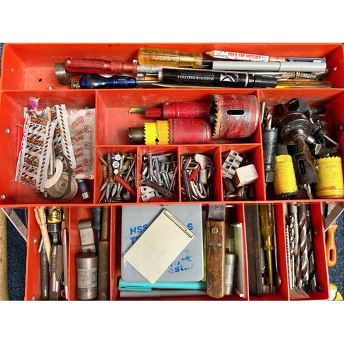 1261 - Plastic Toolbox full of vintage tools and accessories.