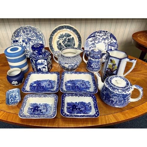 1503 - Box of Miscellaneous Blue & White, to include jugs, kitchen ware, dishes, etc.  Makes to include Geo... 