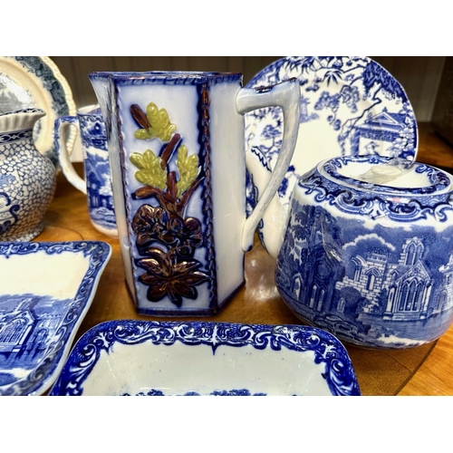 1503 - Box of Miscellaneous Blue & White, to include jugs, kitchen ware, dishes, etc.  Makes to include Geo... 