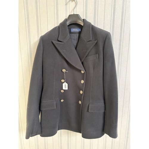 1523 - Ralph Lauren Ladies Navy Blue Double Breasted Wood/Cashmere Peacoat, with gold buttons.  As new, USA... 