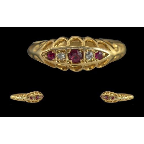 247 - Mid Victorian Period 18ct Gold Ruby and Diamond Set Dress Ring, Raised Open work Setting. Full Hallm... 