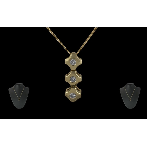 295 - Ladies Contemporary Design Three Stone Diamond Set Pendant Drop with attached 18ct gold chain, both ... 