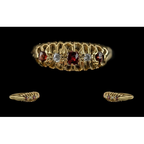 296 - George V Early 18ct Gold 5 Stone Ruby and Diamond Set Ring, Raised Claw Setting, Full Hallmark for B... 