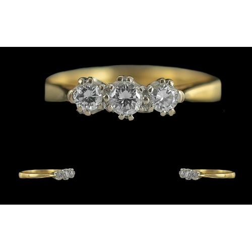 301 - 18ct Gold Pleasing 3 Stone Diamond Set Ring - Full Hallmark To Interior Of Shank. The 3 Well Matched... 