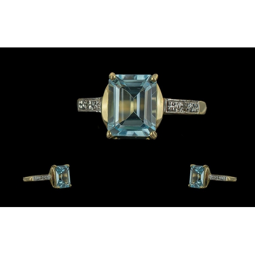 304 - Ladies 9ct Gold Pleasing Blue Topaz and Diamond Set Ring. Full Hallmark to Interior of Shank. The To... 