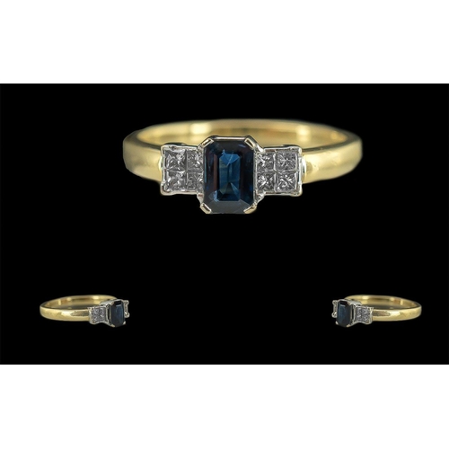 30A - Ladies 18ct Gold Contemporary Blue Sapphire and Diamond Set Dress Ring, Marked 18ct to Interior of S... 