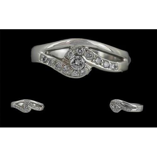 359 - Ladies 18ct White Gold Contemporary Diamond Set Dress Ring, marked 750 to interior of shank, the bri... 