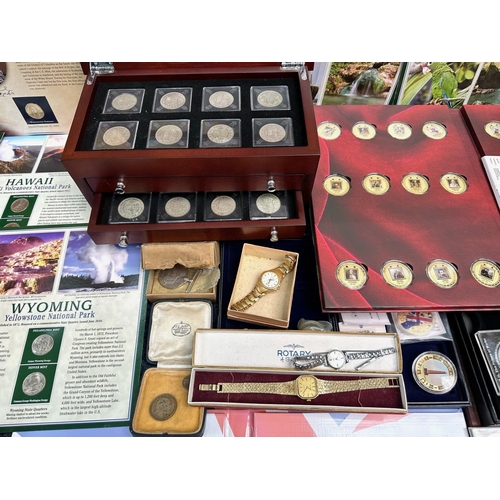 433 - Coin Interest. 2 Bag of Coins, Includes Last of the Half Crown Sets - Cased In a Wooden Box with Dra... 