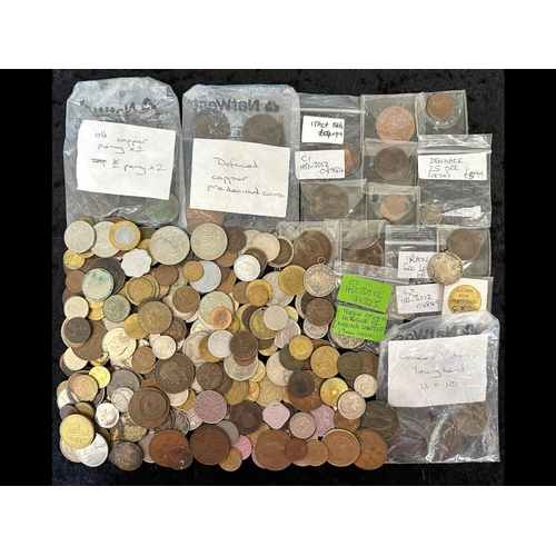 484 - Small Basket Containing a Collection of Coins, mostly low value, some silver, complete mix to sort.