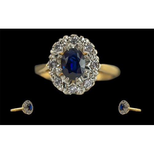 52A - Ladies - Attractive 18ct Gold Sapphire and Diamond Set Cluster Ring, Full Hallmark to Interior of Sh... 