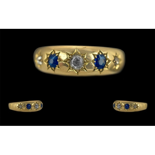 59 - Edwardian Period 1901 - 1910 Ladies 18ct Gold 5 Stone Sapphire and Diamond Set Ring, Star Setting. F... 