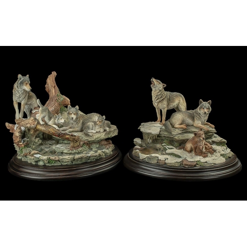 634 - Country Artists Limited Edition Figural Set of Wolves & Cubs, 'A Difficult Crossing' No. 01057, meas... 