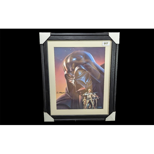 917 - Star Wars Interest - Signed Framed Poster by R McQuarrie, image measures 13.5'' x 10.5''.  Mounted, ... 