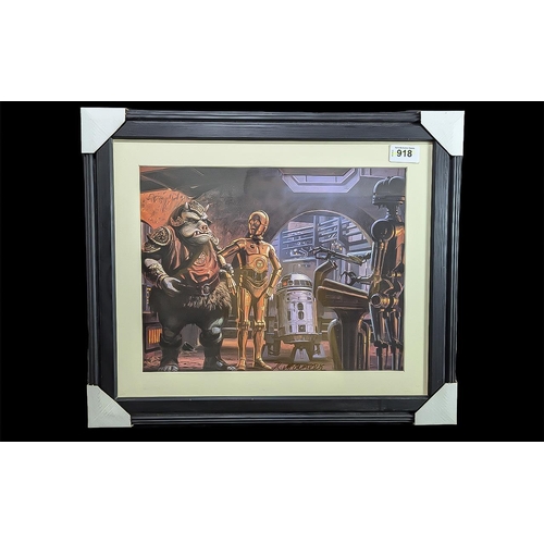 918 - Star Wars Interest - Signed Framed Poster by R McQuarrie, image measures 12'' x 13.5''.  Mounted, fr... 