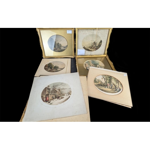 976 - Le Blond Oval Series Coloured Prints, comprising three framed and five unframed prints, titled 'Wait... 