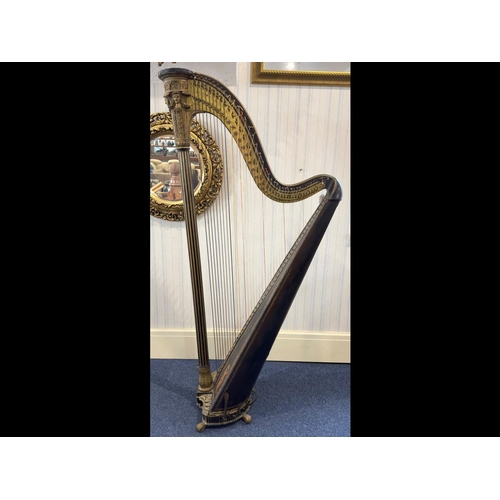 1361 - Early 19th C. Sebastian Erard Grecian Harp, patent No. 472 base with 8-pedals, parcel gilt classical... 