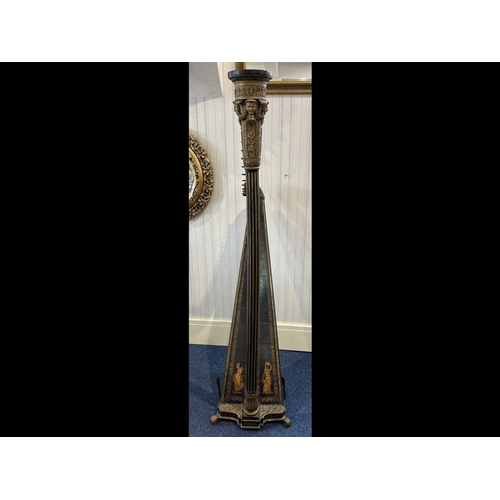 1361 - Early 19th C. Sebastian Erard Grecian Harp, patent No. 472 base with 8-pedals, parcel gilt classical... 