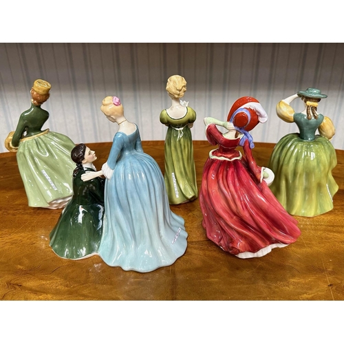 675 - Five Royal Doulton Figures to include The Suitor HN 2132, Buttercup HN 2309, Vanetia HN 2722,  Autum... 