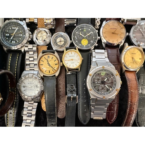 474 - Collection of Ladies & Gentleman's Wristwatches, leather and bracelet straps, makes including Stauer... 