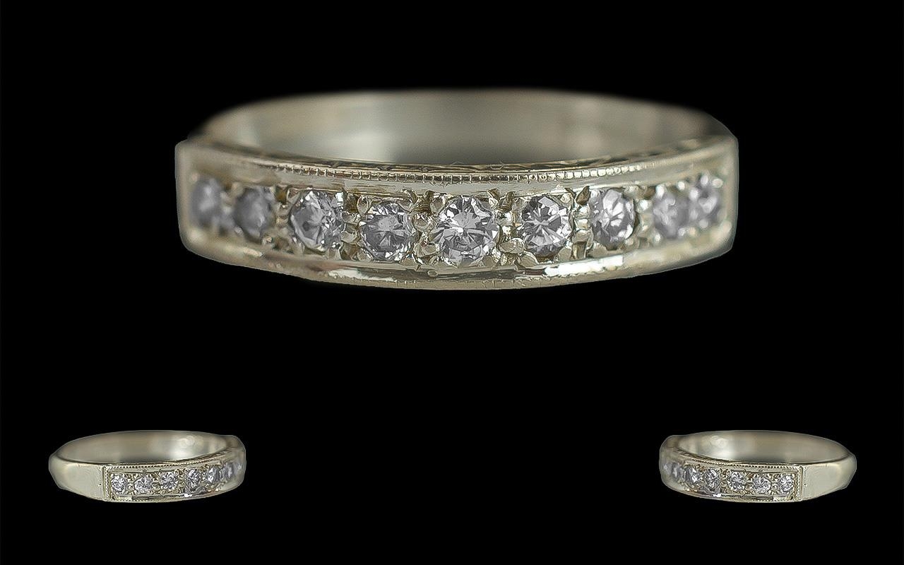 Ladies 18ct White Gold Nine Stone Diamond Set Dress Ring, Full Hallmark