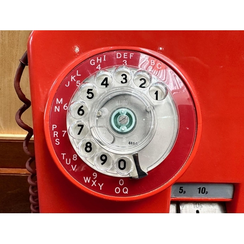 1015 - GPO Wall Mounted Red Payphone, with 5p and 10p slots, untested.  Height 23''.