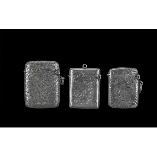 109 - Early 20th Century Trio of Small Sterling Silver Vesta Cases, All Fully Hallmarked and In Good Condi... 