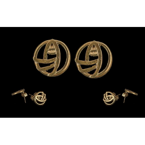 122 - Ladies Pair of 9ct Gold Earrings ''Rennie Mackintosh Collection'', marked 9ct, with display box; sup... 