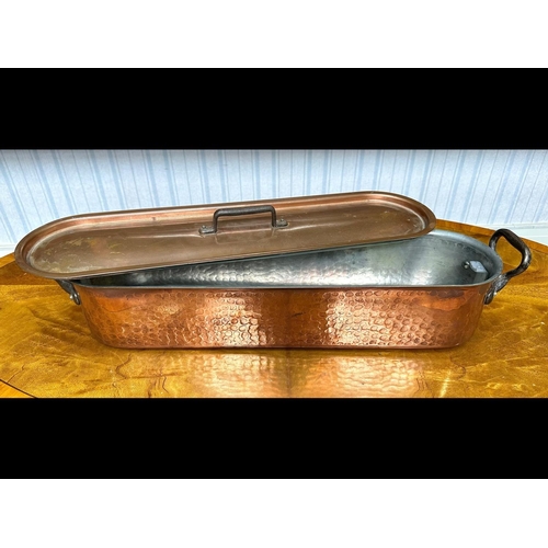 1236 - Planished Plated Copper Fish Steamer, steel handles, 26'' length.