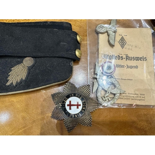 1308 - Mixed Lot of Military, to include gun case, pair of 19th centure Epaulettes, beret, silver badge, od... 