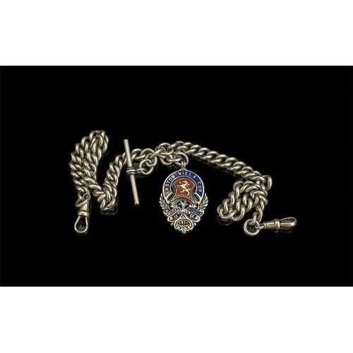 132 - Edwardian Period 1901 - 1910 Sterling Silver Double Albert Watch Chain with Attached Sterling Silver... 