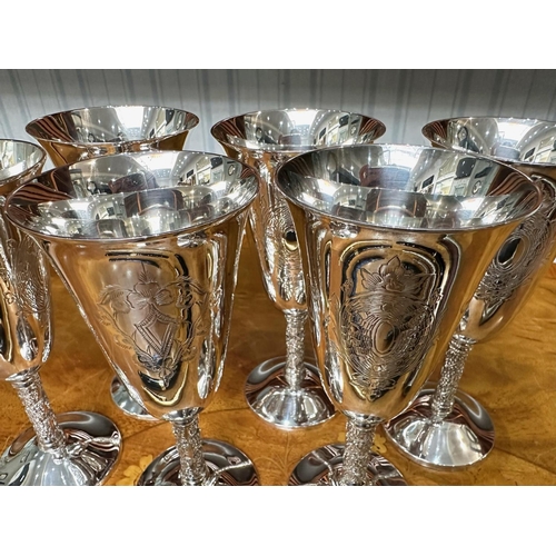 1350 - Mixed Lot to include six silver plated goblets , swagger stick, small collection of pens to include ... 