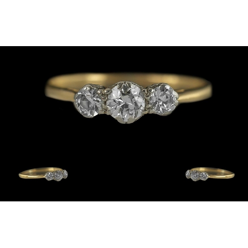 143 - Ladies 18ct Gold 3 Stone Diamond Set Ring, marked 18ct and platinum to interior of shank, circa 1920... 